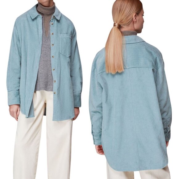 Whistles Blue Lucie Corduroy Oversized Shirt, Pale Blue 2 - EUC, Organic Cotton - Picture 1 of 8